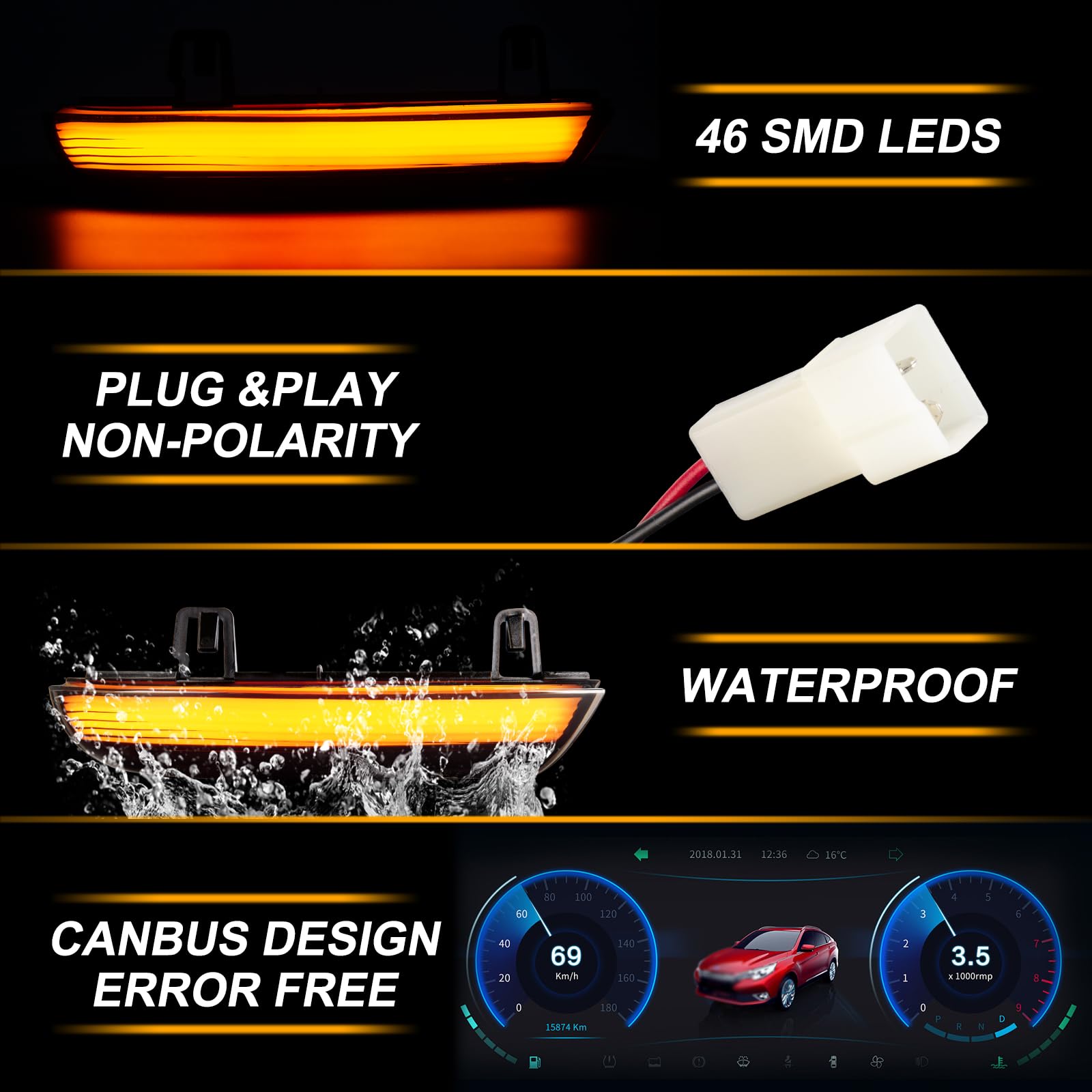 Frecce Laterale a LED per VW Golf 5 MK5 EOS Golf 6 Plus Jetta Passat B5.5-Typ 3BG B6 - Typ 3C Sharan Skoda Superb B5, Indicatori di Direzione Laterale a LED Canbus Nero 2 Pezzi