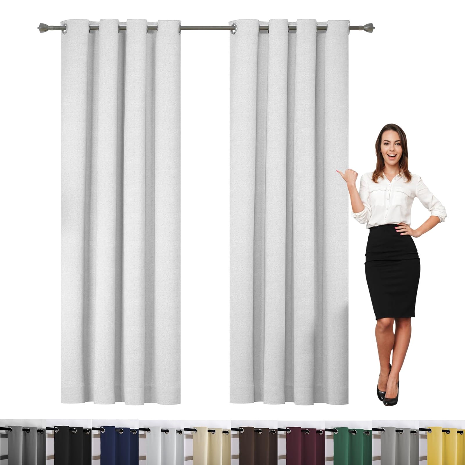 Verdunklungsvorhänge mit Ösen 170 x 80 cm Sonnenschutz Schalldämmung, Verdunkelungs-Vorhang Gardine mit Ösen, mit Raffhalter für Küche Fensterdekoration, Weiß