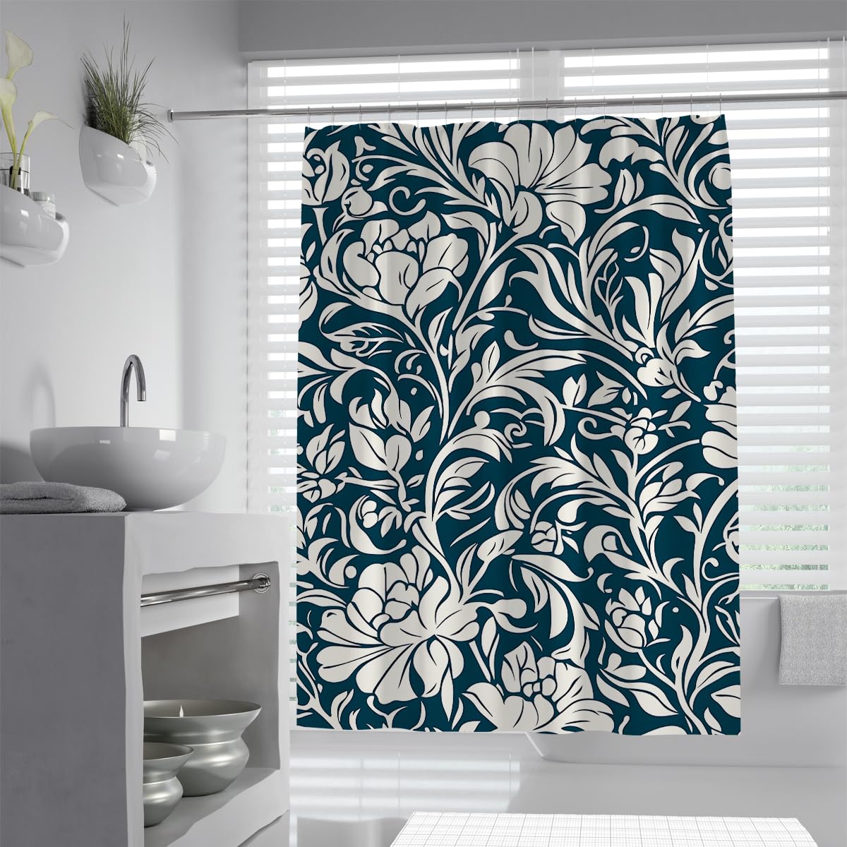 OLLIAR Home Rustic Botanical Floral Shower Curtain with Hooks 180x180 Waterproof Fabric Shower Stall Curtains for Bathroom Decor Extra Long Vintage Boho Bath Curtain