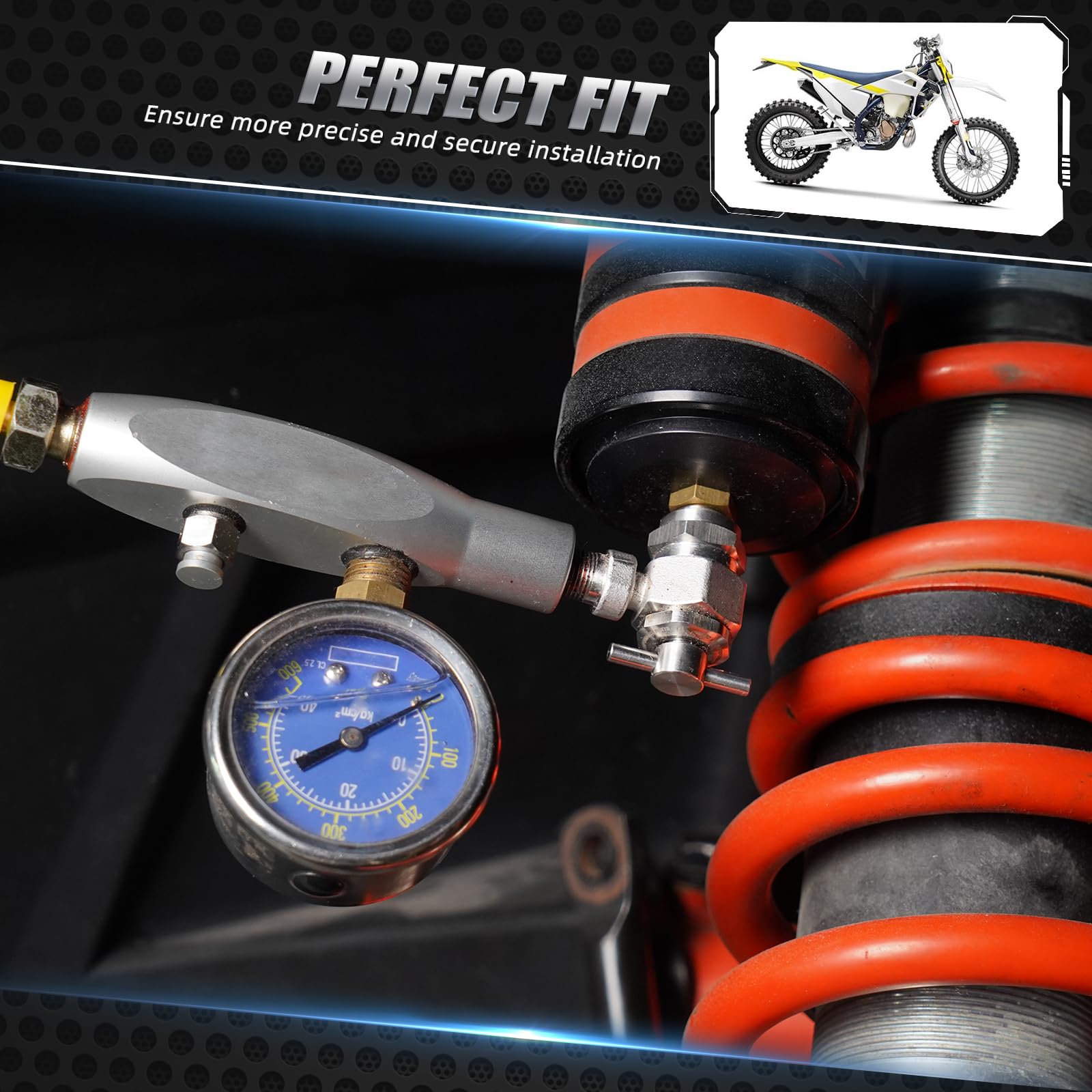 NICECNC 1/8 "NPT Maschio Azoto Strumento di riempimento Válvula Compatible with ATV, UTV, Auto o Moto Ammortizzatori & Struts con un Schrader (stelo del pneumatico) Riempimento Válvula