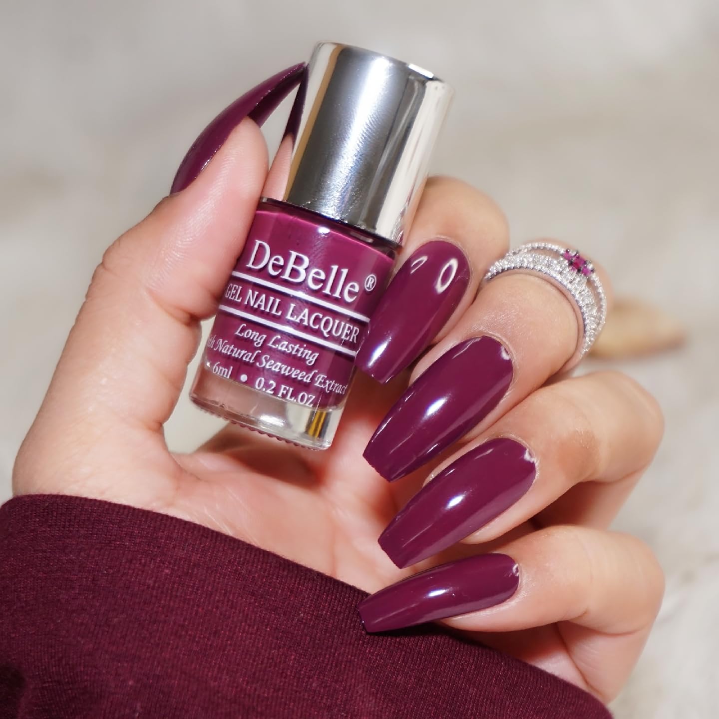 DeBelle Gel Nail Polish Carolyn Charisma (Dark Majenta Nail Paint), 6ml | Non UV - Creme Finish | Seaweed Enriched Formula | Long Lasting Nail Paint | Cruelty & Toxic Free |