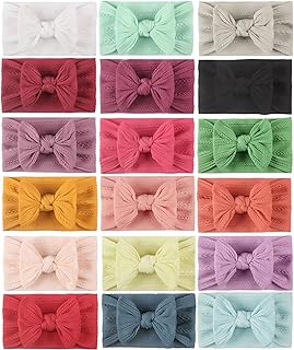 Pacote com 18 faixas de cabelo de nylon turbante para bebês com laço de cabelo elástico laço elástico macio e largo, acessórios de cabelo para recém-nascidas e meninas