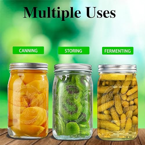 Miniatura 6 de eleganttime Tarros Mason de boca ancha de 32 onzas, paquete de 9 tarros Mason con tapas herméticas y bandas, tarros transparentes de 32 onzas para