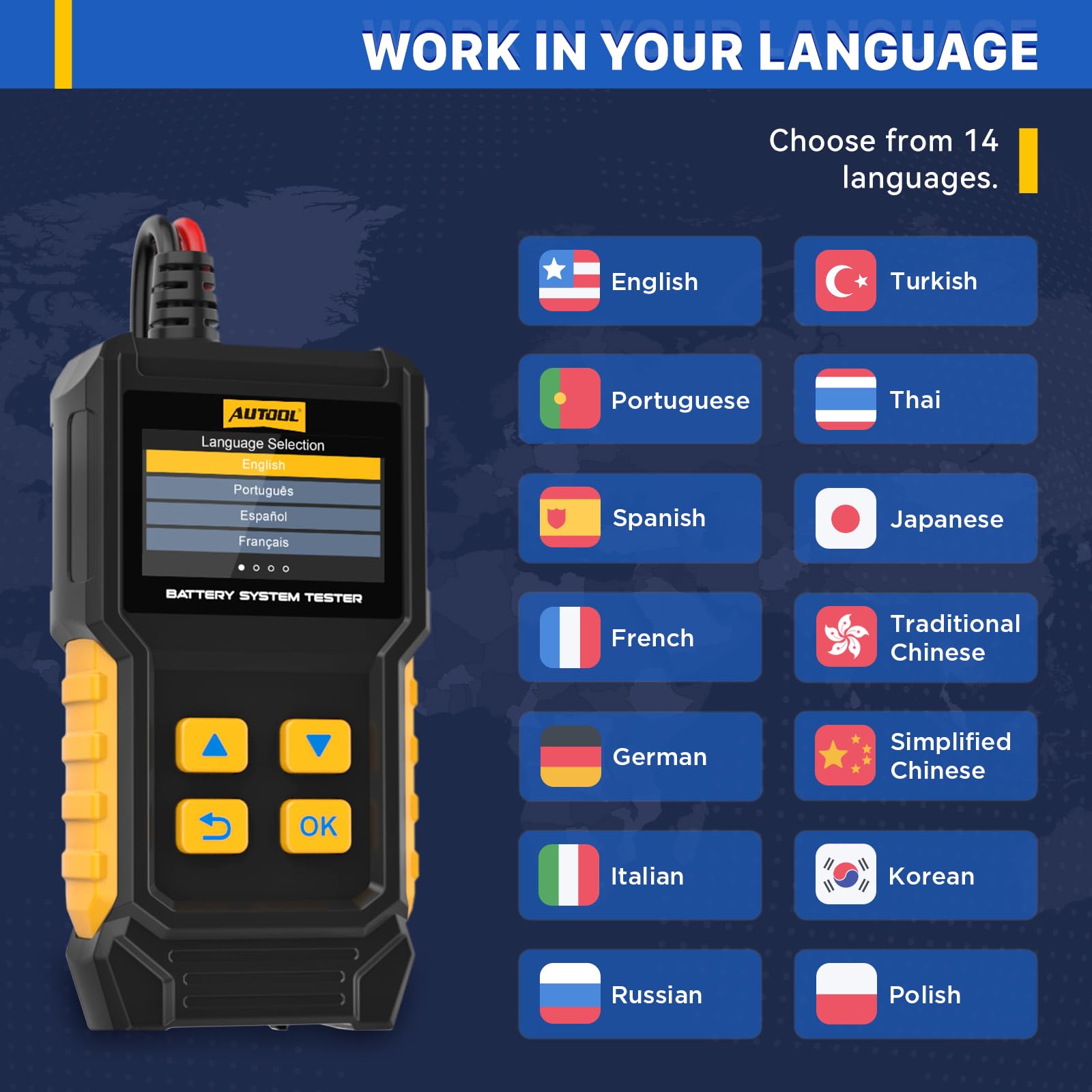 AUTOOL Tester akumulatora samochodowego 12 V, 24 V, tester generatora, 30-2000 CCA BT360, tester akumulatora samochodowego, rozrusznika do samochodu, motocykla, łodzi