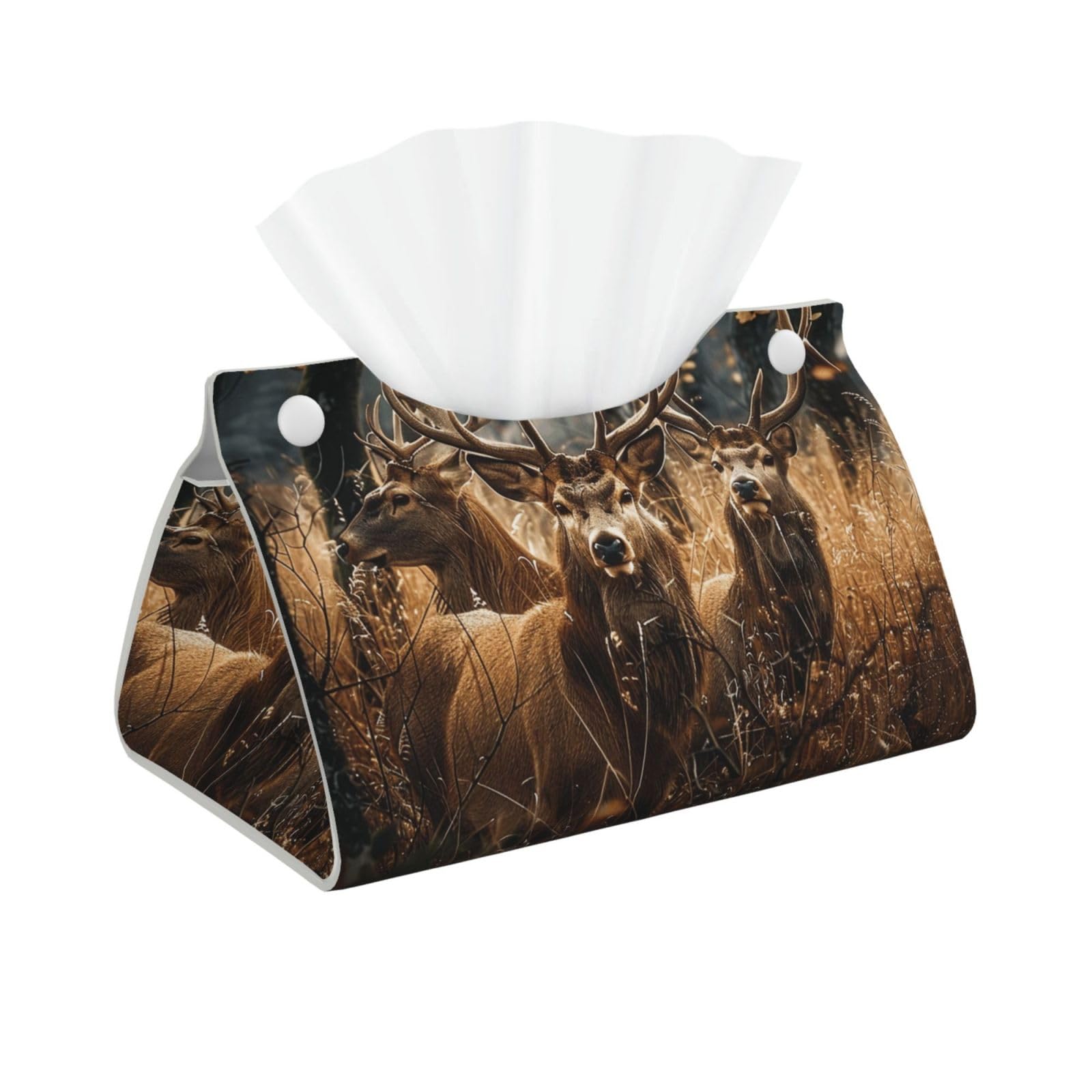 Nature wild Animal Deers Print Tissue Box Cover Foldable Tissue Storage Box Leather Tissue Cube Box Holder for Living Room Bedroom Office Car Home Decor