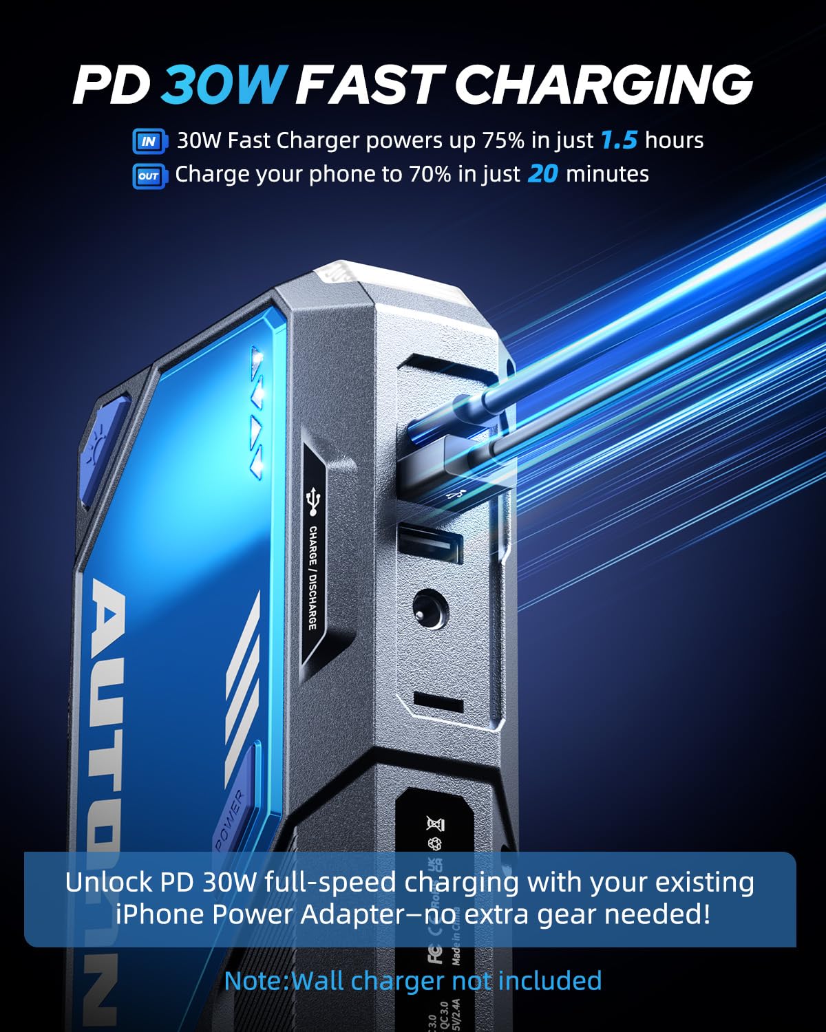 AUTOONE 9500A Car Jump Starter 12V Car Battery Jumper Starter Portable (All Gas/All Diesel) 168W DC Jump Box for Car Battery with Built-in Booster, Type-C Fast Charge & Jumper Cables Jump Pack