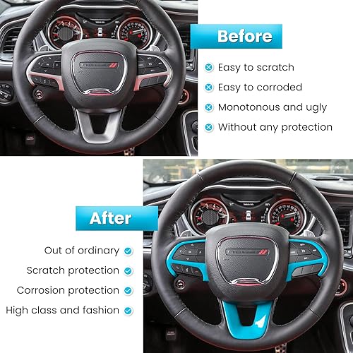 Miniatura 4 de Kit de decoración de accesorios interiores para cubierta de volante para Dodge Challenger Charger 2015-2021, para Dodge Durango y Jeep Grand