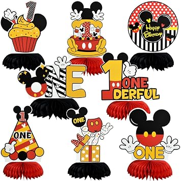 TONIFUL 1st Birthday Black Red Yellow Mouse Themed Table Centerpieces