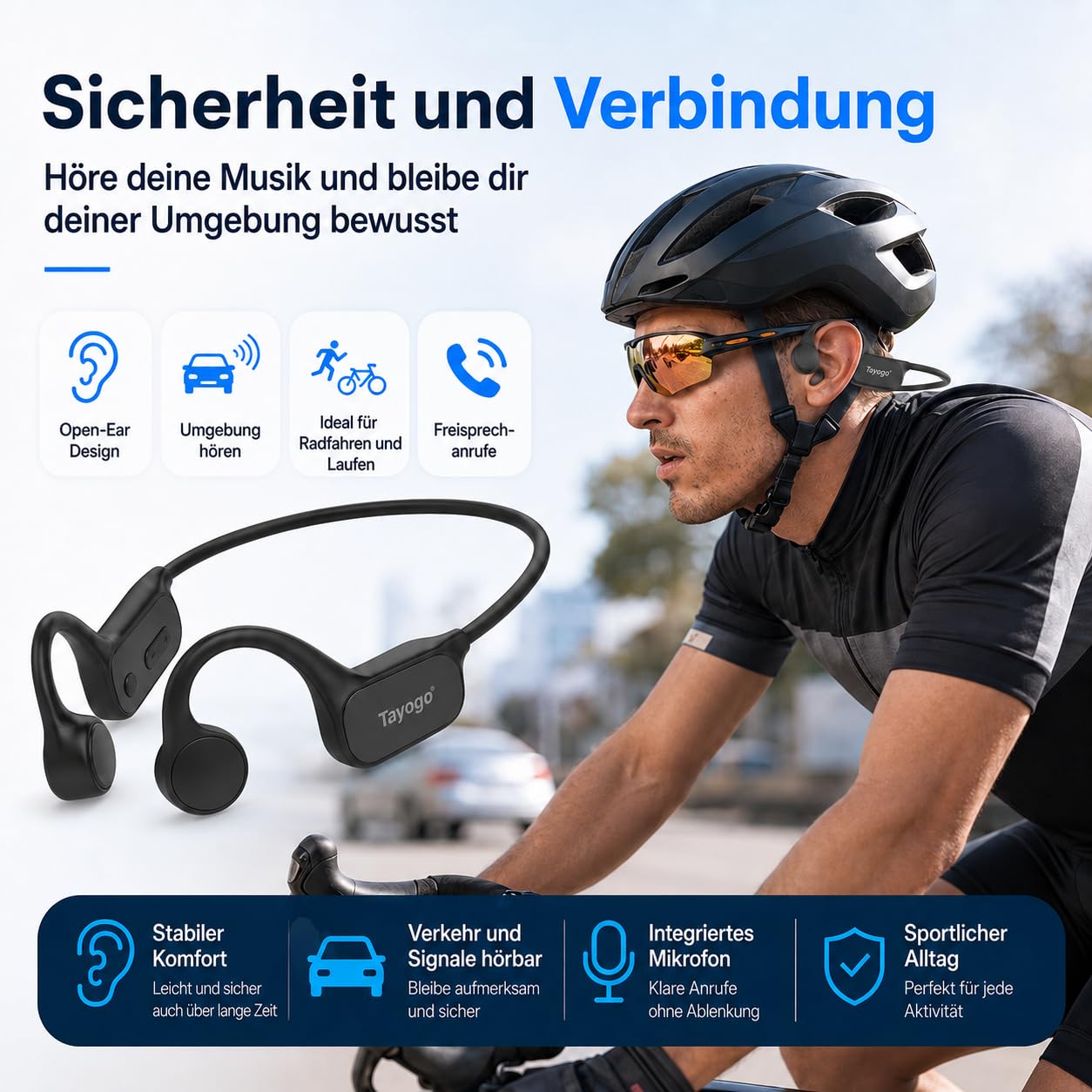 Tayogo Knochenschall Kopfhörer Schwimmen IPX8, Wasserdichter MP3 Player 32GB mit Bluetooth 5.4, Open-Ear Sport Kopfhörer mit Mikrofon, Schwimmkopfhörer für Pool, Meer, Triathlon, Laufen, Fitness, W26