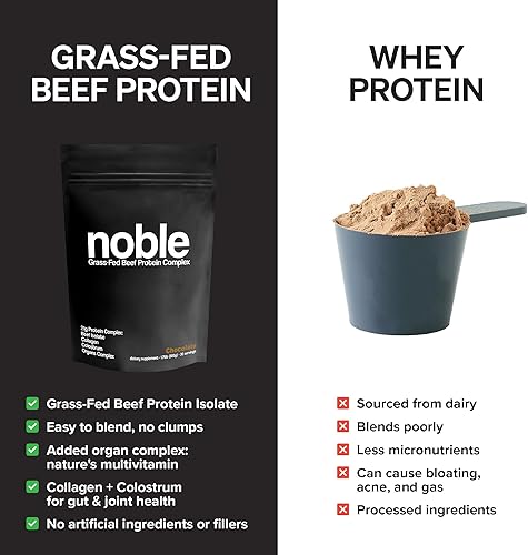 Miniatura 4 de Noble - Proteína en polvo de chocolate todo en uno, 0.74 oz de proteína de res alimentada con pasto y colágeno, mezcla de calostro y órganos, sin