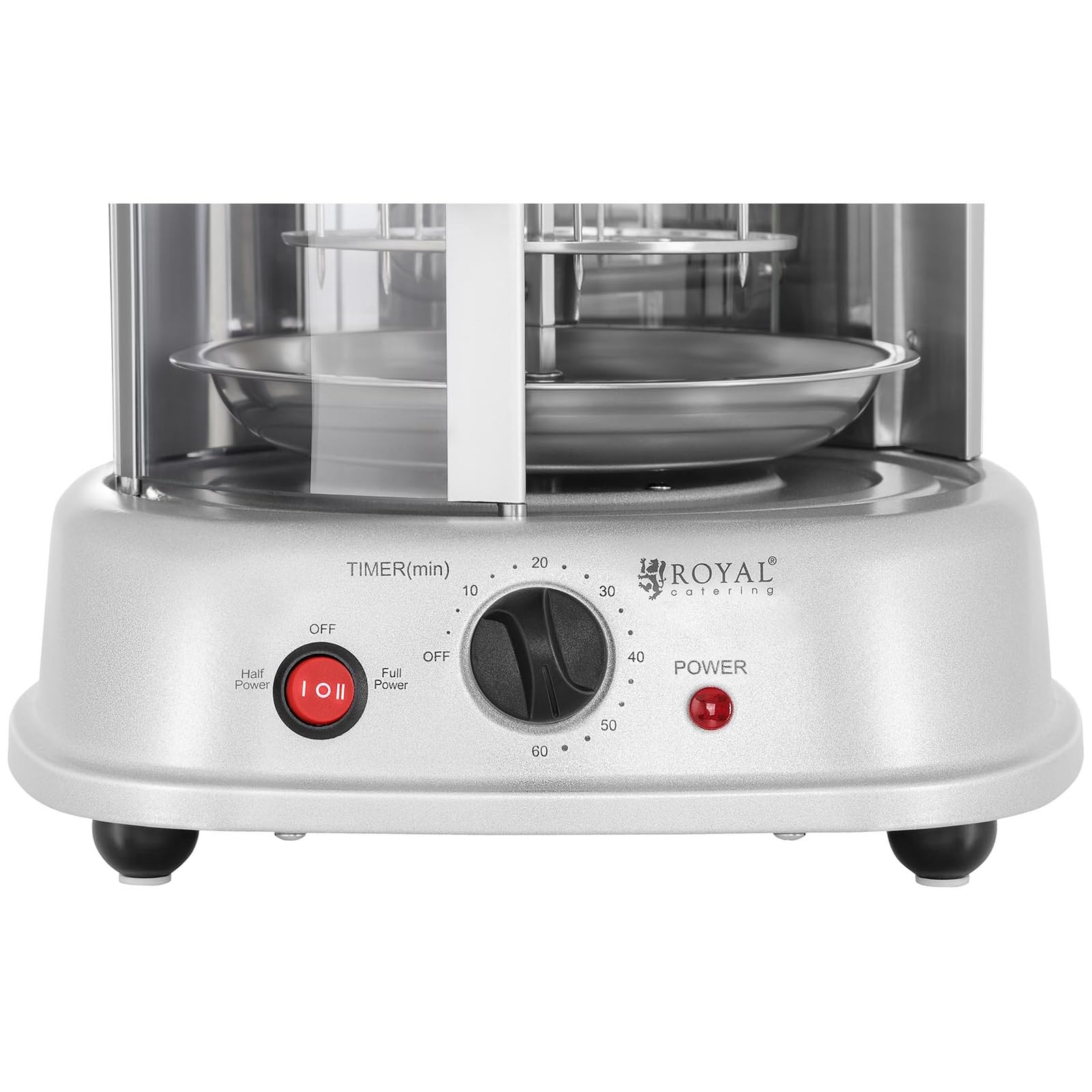 Royal Catering Rôtissoire Verticale Machine À Kébab Poulet Électrique Appareil Mini Machine Grill Rotatif RCGV-1400 (3-en-1, 1 500 W, 120 °C max., Minuterie 60 min, Nombreux Accessoires)