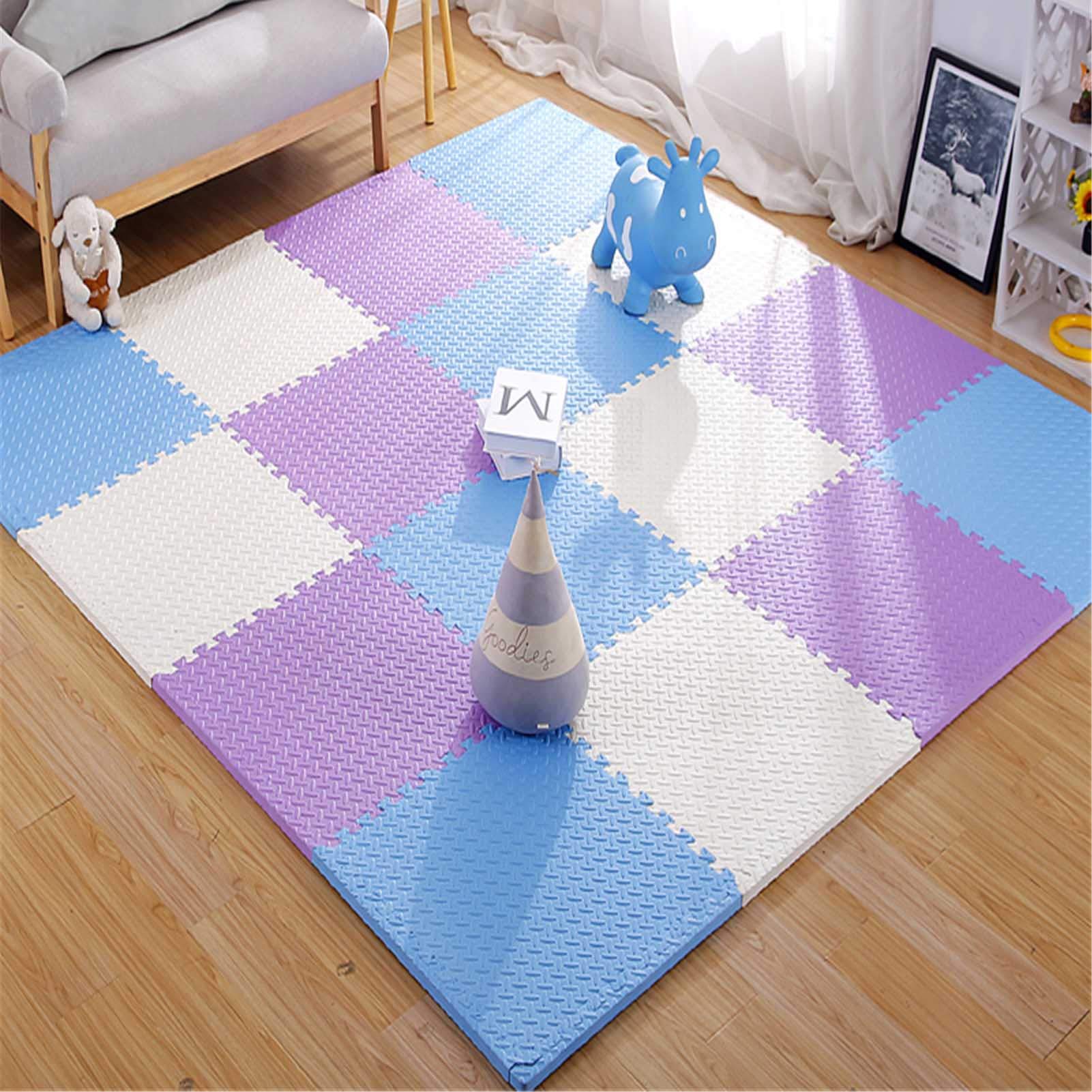 Tappetini Ad Incastro Per Bambini, Morbidi Tappetini in Schiuma EVA, Protezione Del Pavimento, Perfetti Per Esercizi in Garage, Sala Giochi Per Yoga - Arredamento Per La Casa,White+purple+blue,24
