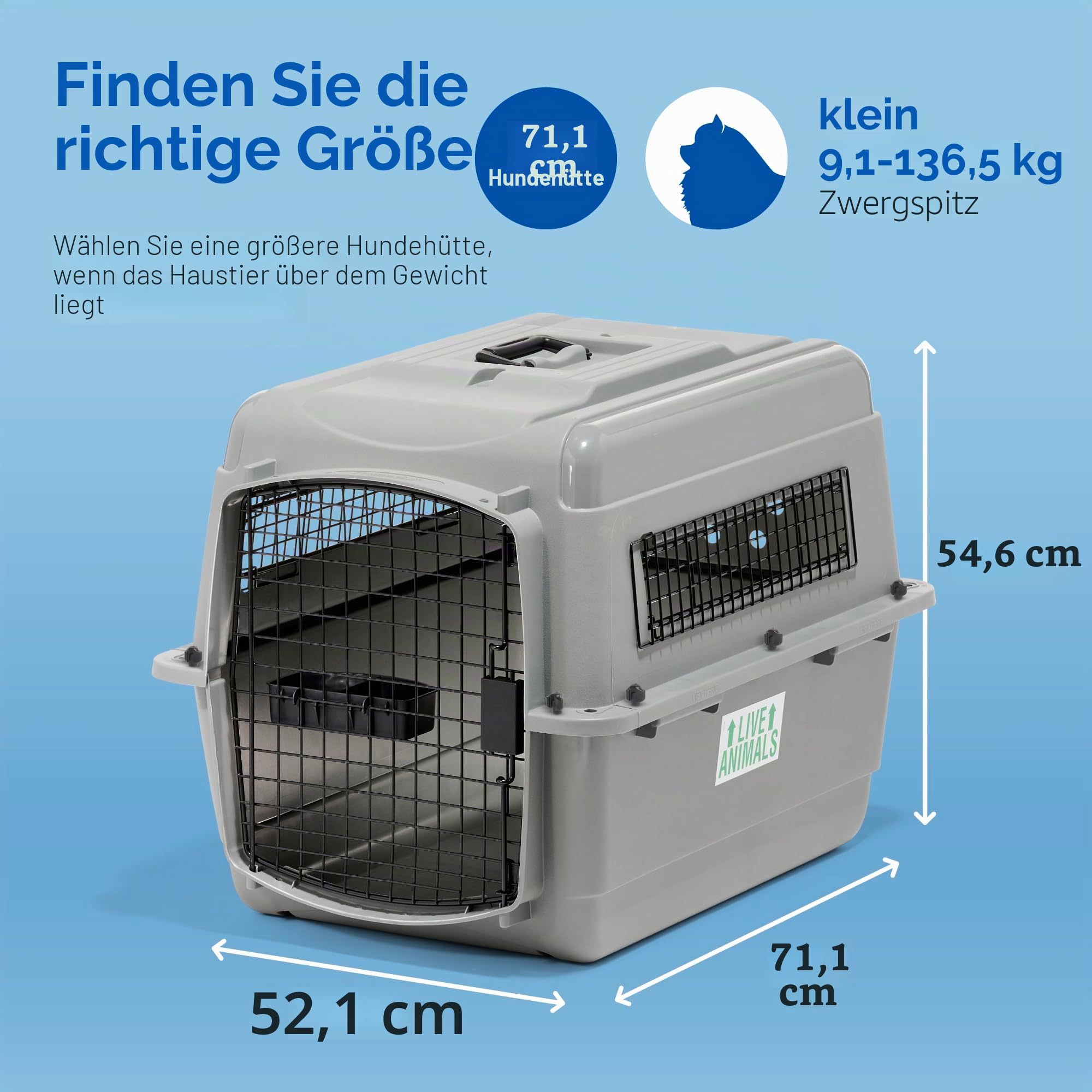 Petmate 00200 Transportin Sky Kennel 28, 71,12 L x 52,07 B x 54,61 H cm, Grau