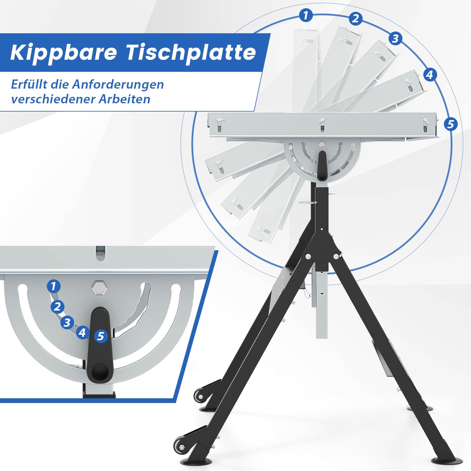 GYMAX Klappbarer Schweißtisch mit Rädern & 3 Schlitzen, bis 180 kg belastbar, Werkbank aus Stahl, Werkstisch mit 4-stufiger Höhe & 5 Neigungswinkeln, höhenverstellbarer Schweißwagen für Garage