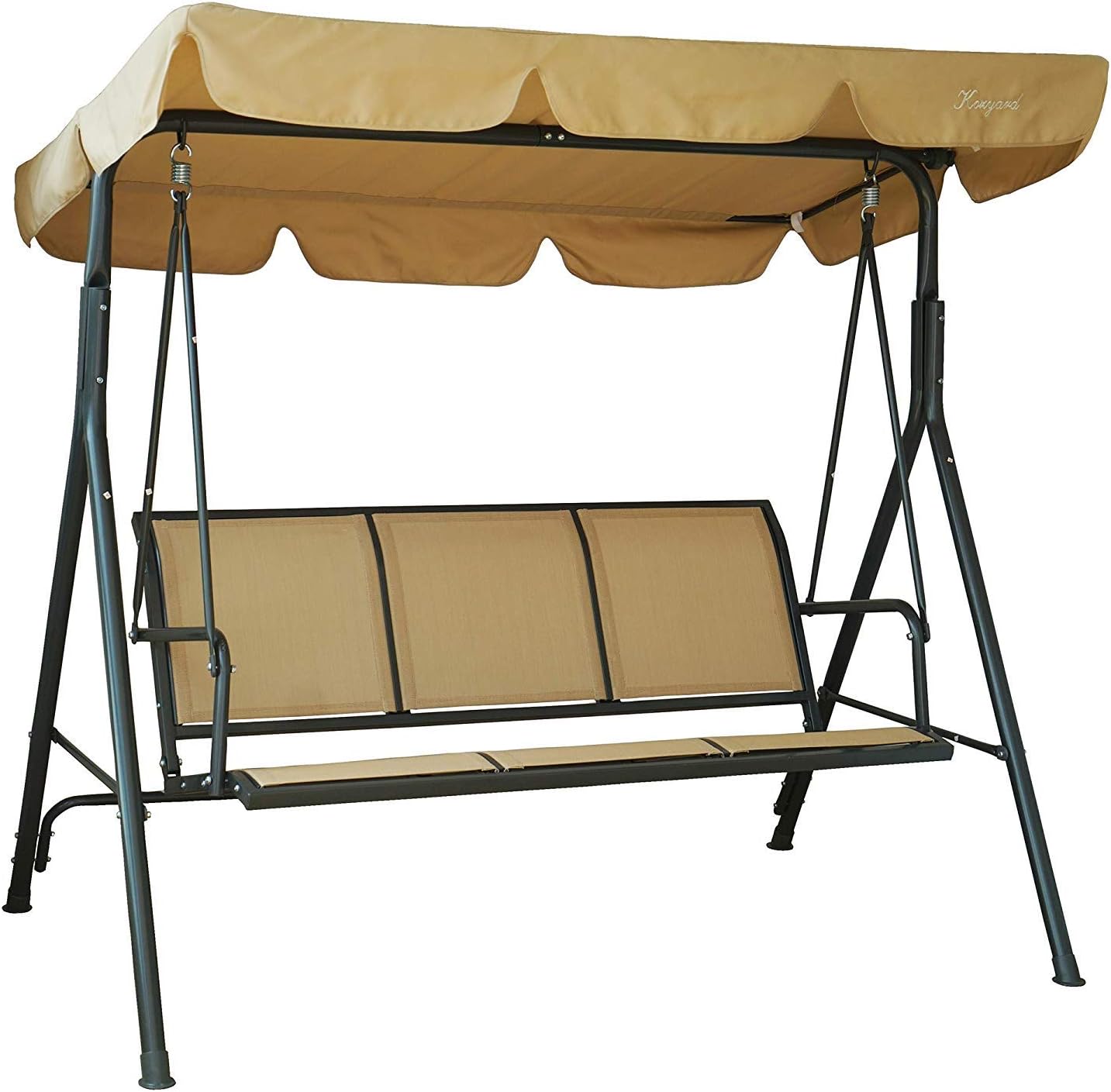 Kozyard Belle 3 Person Outdoor Patio Swing with Strong Weather Resistant Powder Coated Steel Frame and Textilence Seats
