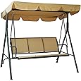YITAHOME Outdoor Patio Swing Chair, 3 Person Porch Swing with Adjustable Canopy, Removable Cushion,Suitable for Garden, Poolside, Balcony,(Black)