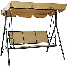 YITAHOME Outdoor Patio Swing Chair, 3 Person Porch Swing with Adjustable Canopy, Removable Cushion,Suitable for Garden, Poolside, Balcony,(Black)