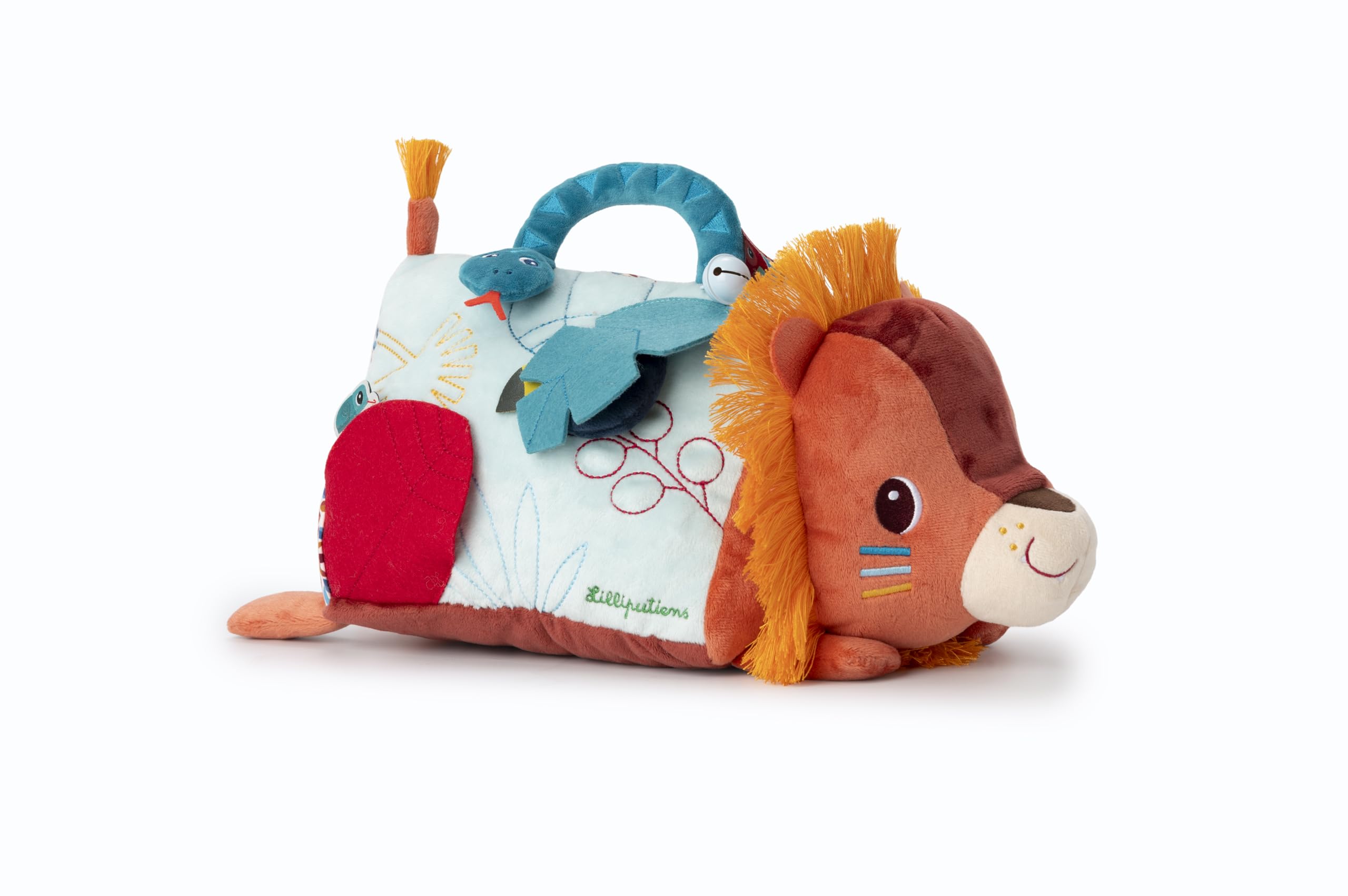 LILLIPUTIENS - Espejo de Actividades para bebés - Cubo Safari de Tela Suave - Triángulo multiactividades - Juguetes para el Desarrollo del bebé - A Partir de 3 Meses - 34cm - 83562