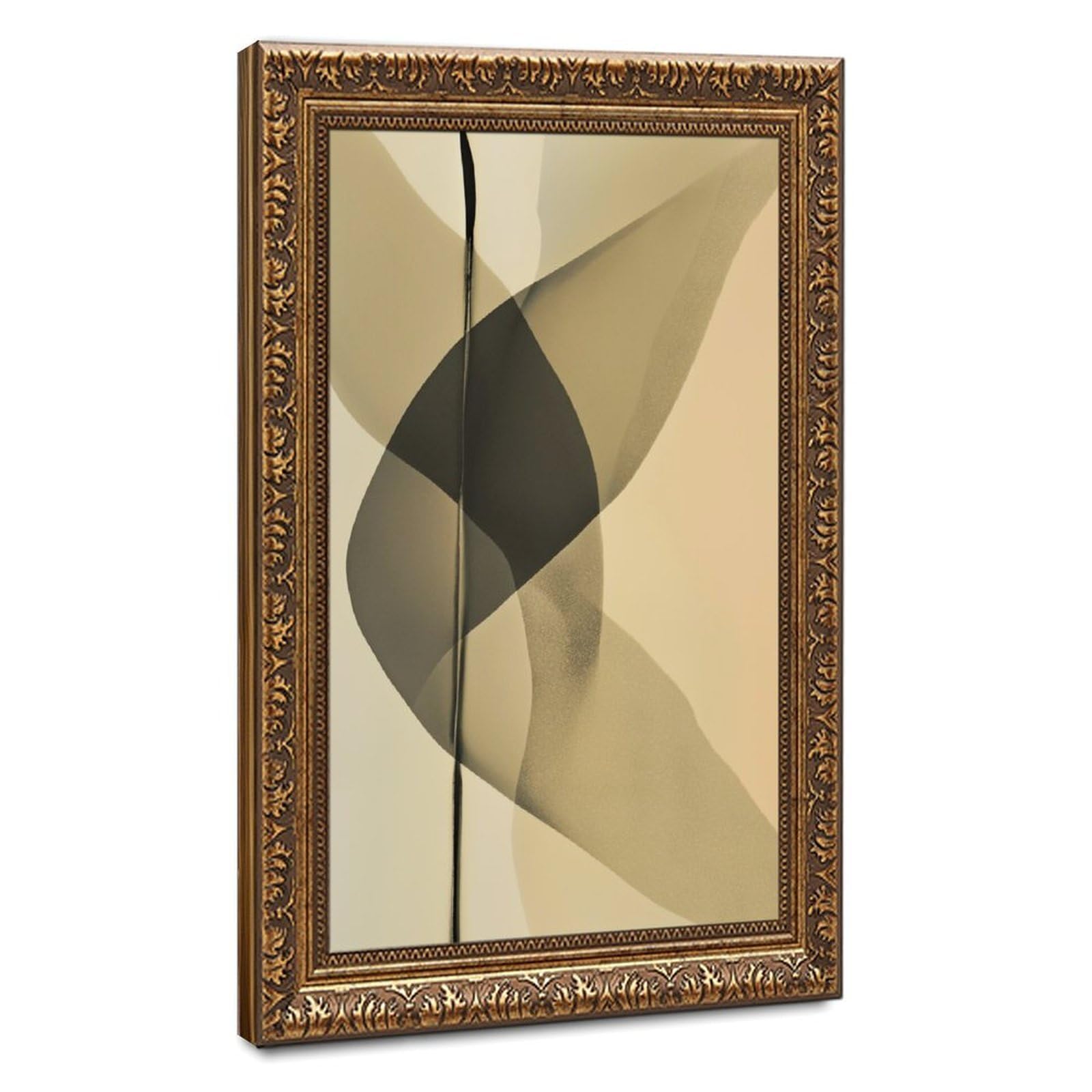 Zguols Beige for Eh Abstract And Minimalist Poster 4 Canvas Poster Bedroom Decor Sports Landscape Office Room Decor Gift Retro Gold Frame 24" L X 36" W