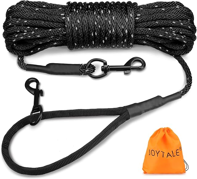 Joytale Long Training Lead for Dogs, 5M Reflective Dog Tie Out, Recall Nylon Rope Line for Small and Puppy Dog, Black