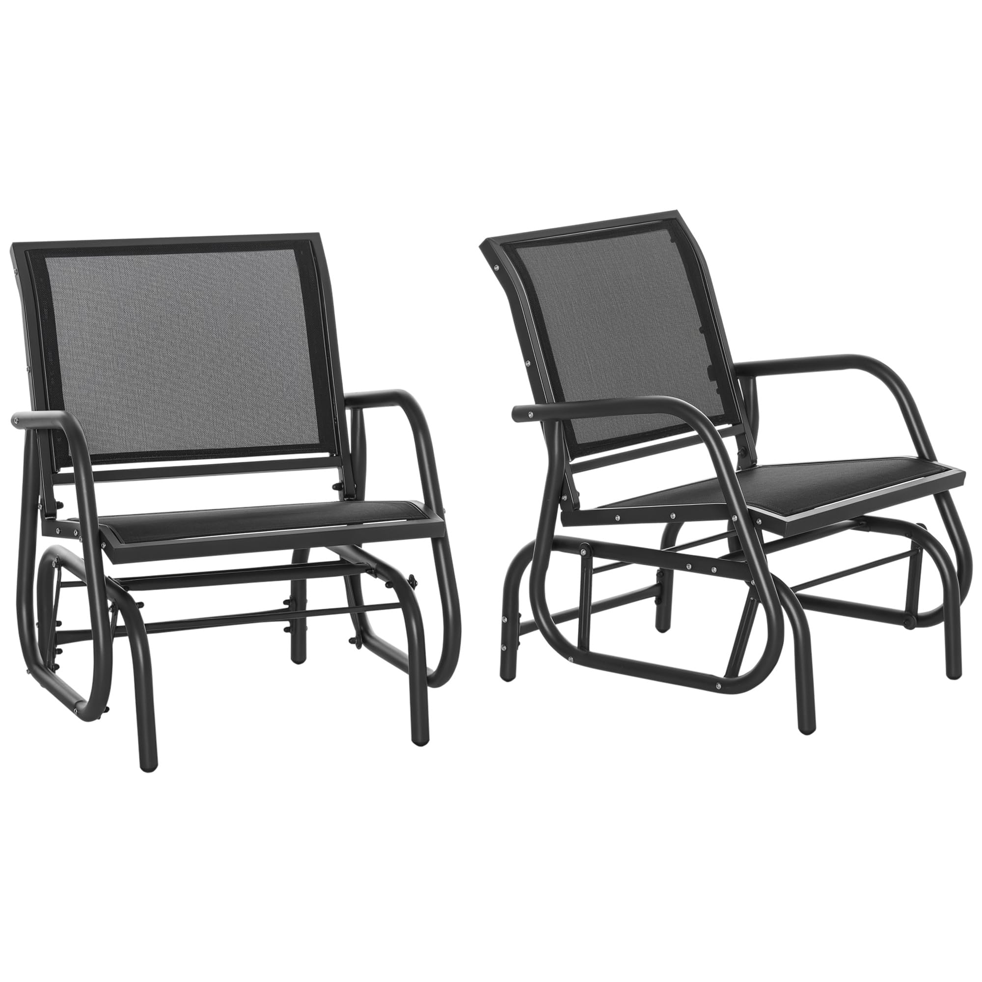 OutsunnyPorch Glider Set of 2, Metal Frame Swing Glider Chair with Breathable Mesh Fabric, Curved Armrests and Steel Frame for Garden, Poolside, Backyard, Balcony, Black
