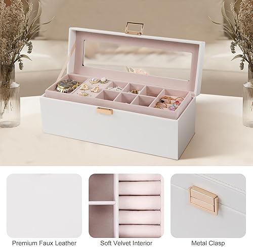 Miniatura 3 de Dajasan Cajas de joyería para mujeres y niñas, caja organizadora de joyas, caja organizadora de joyas de 2 capas con tapa transparente, organizador