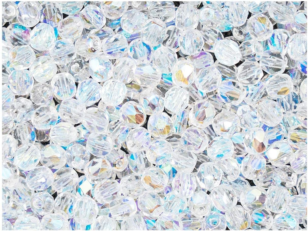 SCARA Beads 1.8 oz (50 g, cca 600pcs) Czech Glass Beads Faceted Round 4mm Crystal AB