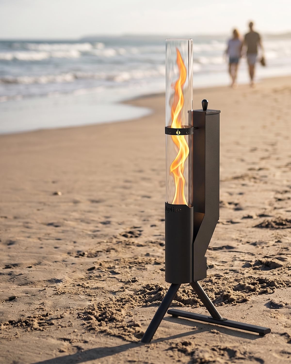 Onlyfire Estufa de Exterior de Pellets, Antorcha con Llama en Espiral de 360°, Chimenea de Jardín con Cilindro de Cristal de 65cm, Brasero de Exterior para Terraza y Camping, Altura Total 110cm
