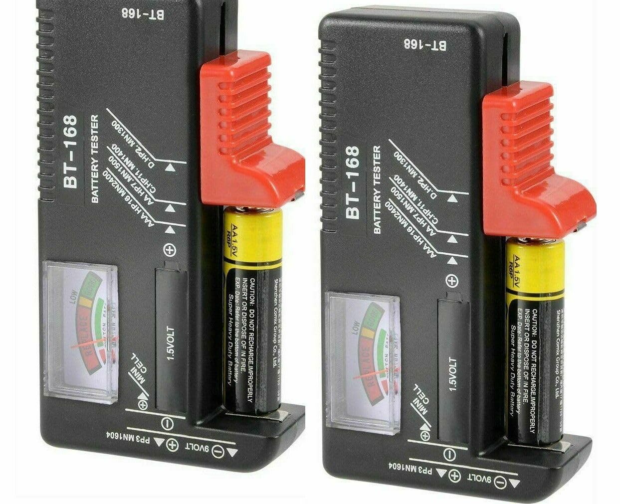 ROBOWAY Battery Tester, Universal Battery Checker Small Battery Testers for AAA AA C D 9V 1.5V Button Cell Household Batteries Model Battery Tester BT-168 (RW-496, Pack of 2)