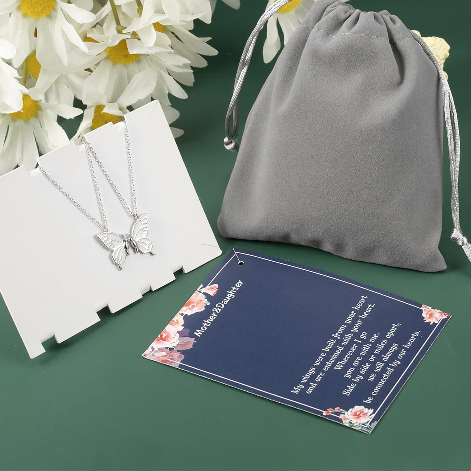 RS Mother Daughter Mom Necklaces Set 2 Butterfly Matching Necklace Women Mother's Day Christmas Valentines Pendant Chain Jewelry Girls Gifts