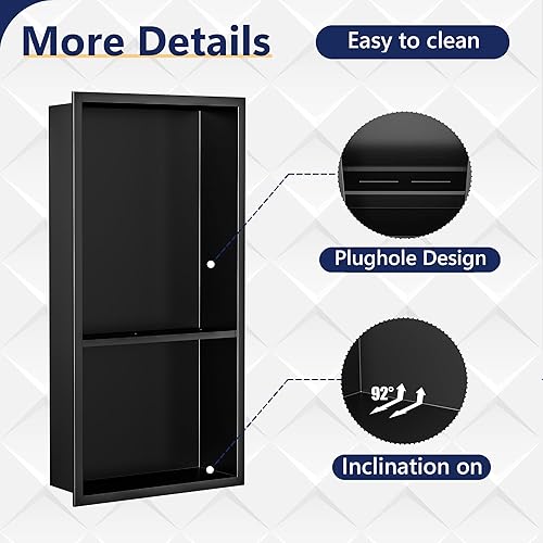 Miniatura 4 de Neodrain Niche de ducha, nicho de pared de acero inoxidable de 13.1 x 25.1 pulgadas (tamaño interior de 12 x 24 pulgadas), estante de baño de dos