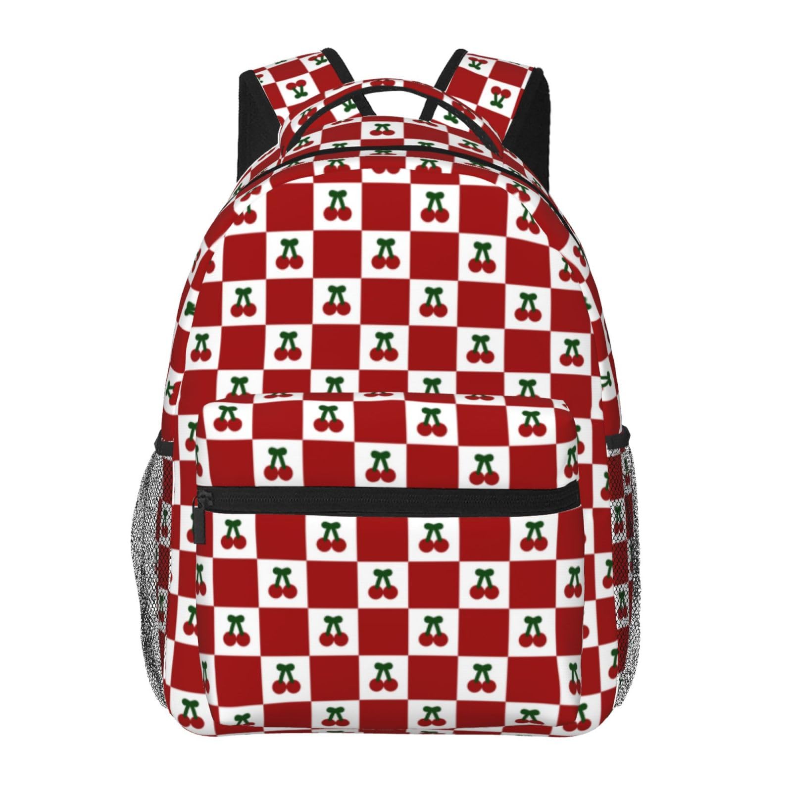 moremohome cherry backpack,red checkered backpack,cherry bag.coquette backpack,backpack for women,11.4 * 7.8 * 15.7 inches,06