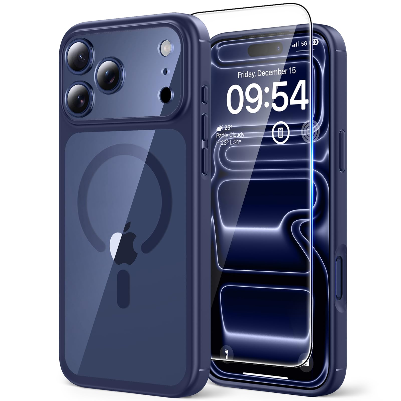 TAURI Cover per iPhone 17 Pro Max con Pellicola in Vetro Temperato,Protezione Completa della Fotocamera,[Compatibile con MagSafe] Magnetica Custodia per Sottile Anticaduta - Blu