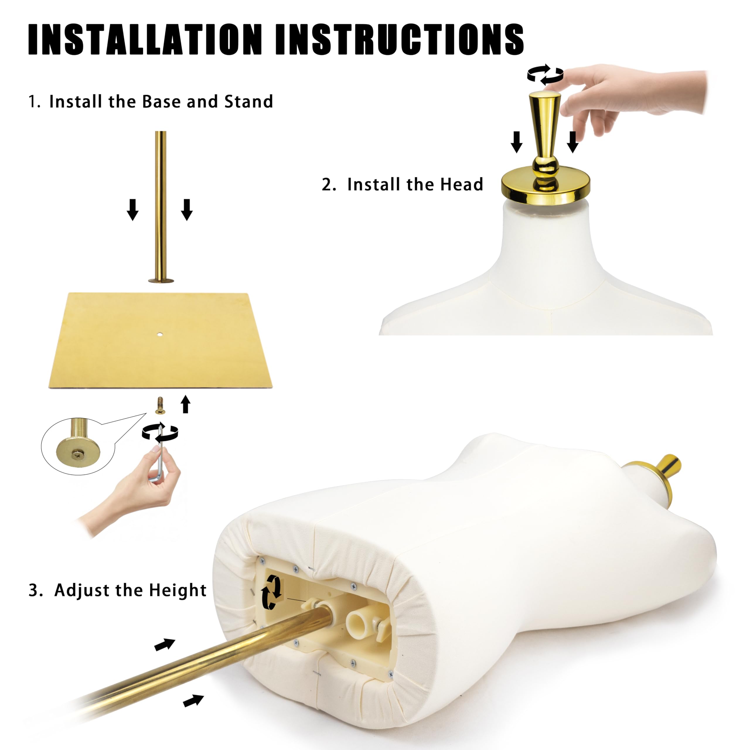 Mannequin Torso for Women, 53"-73" Height Adjustable Dress Form Sewing Mannequin with Golden Metal Stand, Beige