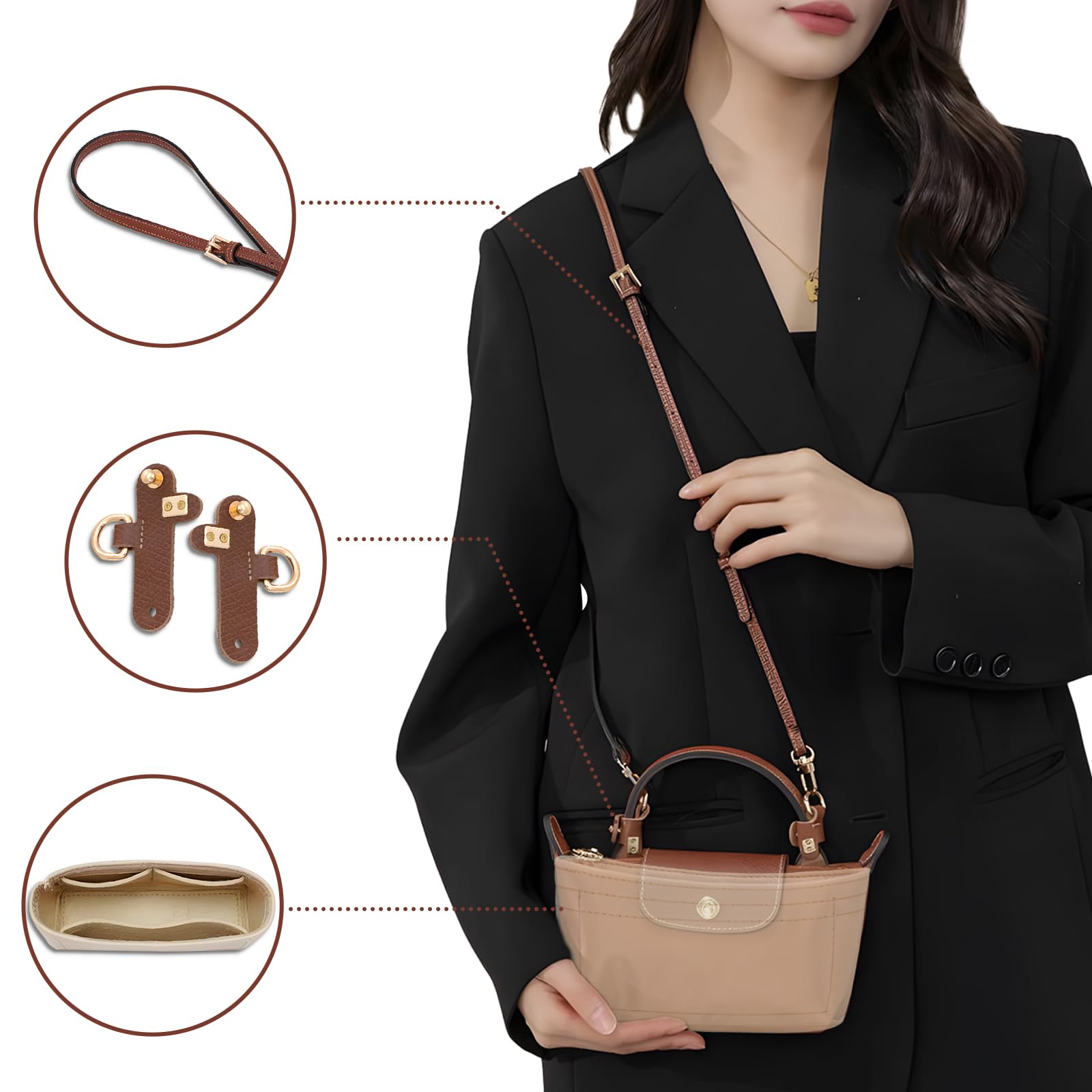 4 pcs PU Leather Bag Strap Conversion Kit and Felt Bag Organizer - Image 3