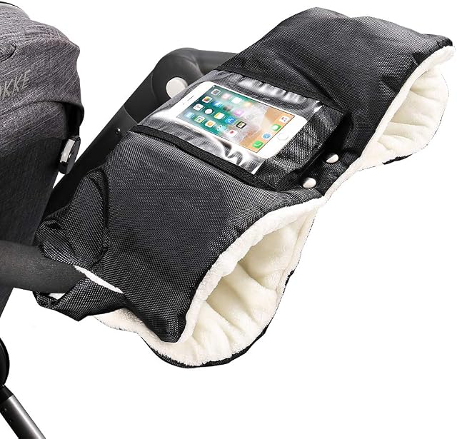 Pram Gloves, Volador Anti-Freeze Waterproof Extra Thick Warm Winter Baby Stroller Glove/Pram Mitten, Pushchair Mittens/Carriage Hand Cover/Hand Muff for All Stroller and Buggy (Black)