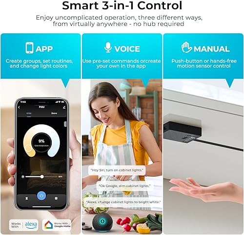 Miniatura 3 de VST La iluminación inteligente para debajo del gabinete funciona con la aplicación Alexa Google Assistant, control remoto, empotrada o montaje en