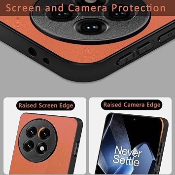OnePlus 13R用Puxssulカバー、指紋防止PUレザーバック ソフトTPU耐衝撃耐久性のあるエッジ、傷防止スリムフィットカメラ保護フェイクレザーケース OnePlus 13R用オレンジ