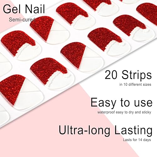 Miniatura 4 de 20 tiras de uñas de gel semicuradas, calcomanías de arte de esmalte de uñas reales, calcomanías de uñas de gel de Navidad, funcionan con cualquier