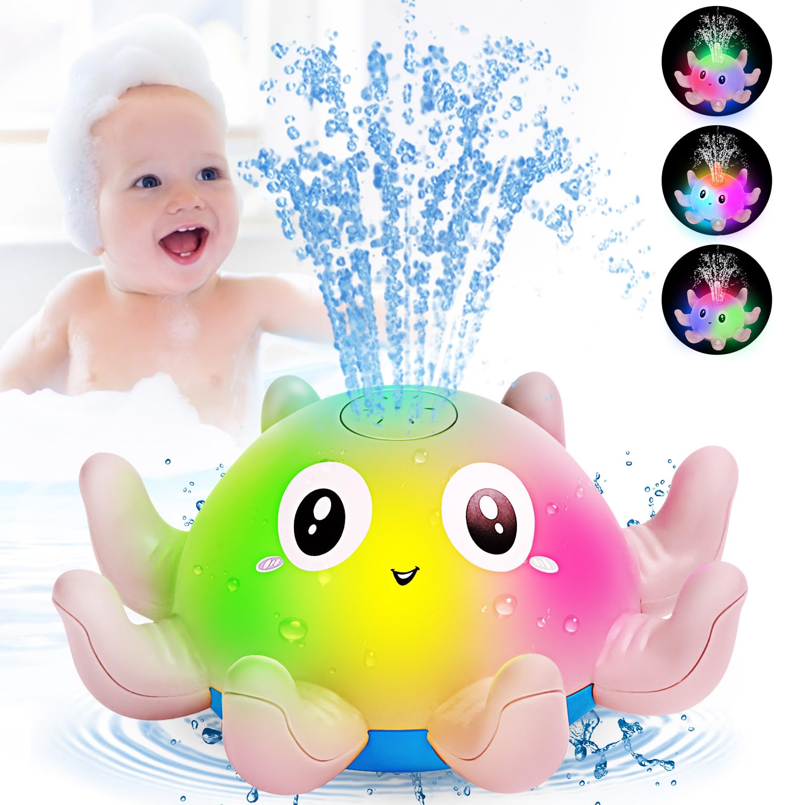 Jovicos Badewannenspielzeug, Oktopus Spray Wasserspielzeug mit Licht, Badespielzeug Baby Badewann Spielzeug Kinder Geschenk (Rosa)