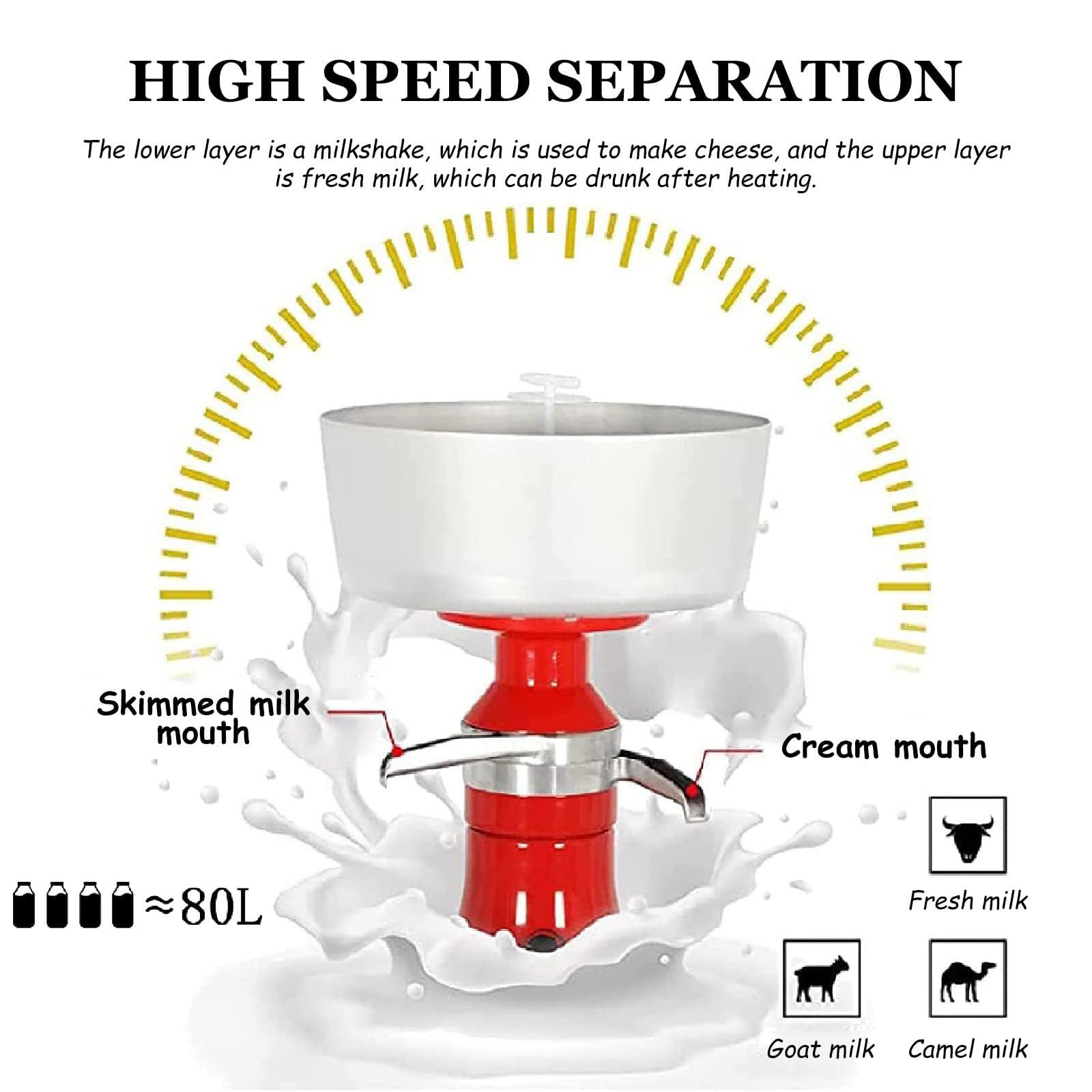 Milchzentrifuge Aluminiumlegierung, Milchseparator Aluminiumlegierung | Milch-Sahne-Zentrifugal-Separator, 8000-10000 U/Min, Fettrestgehalt ≤ 0,05 %, Machen Sie Ihre Eigene Sahne Und Magermilch