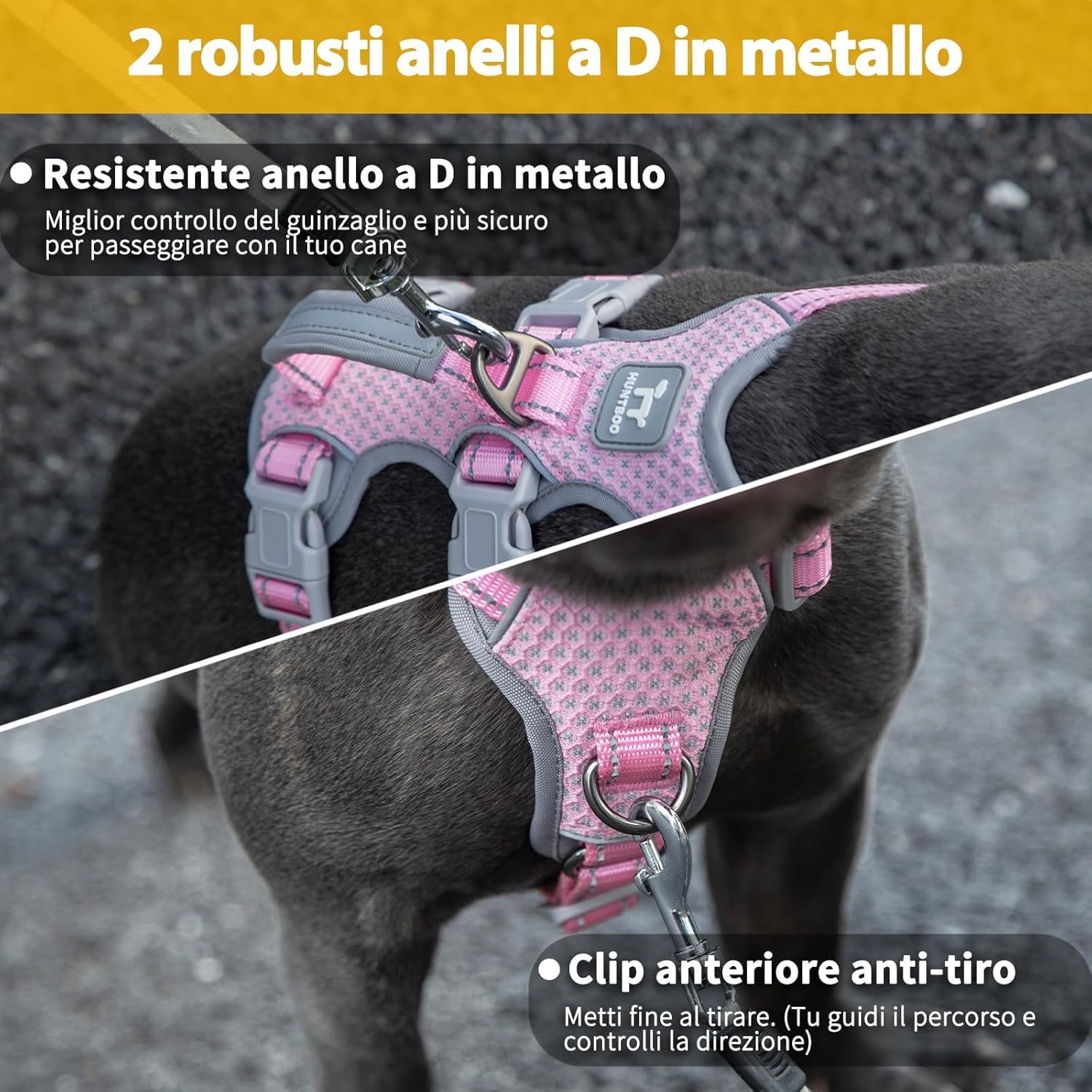 Huntboo Pettorina per cani a prova di fuga, pettorina sicura per cani senza possibilità di fuga,pettorina completamente riflettente con maniglia, traspirante, regolabile per cani di piccola taglia