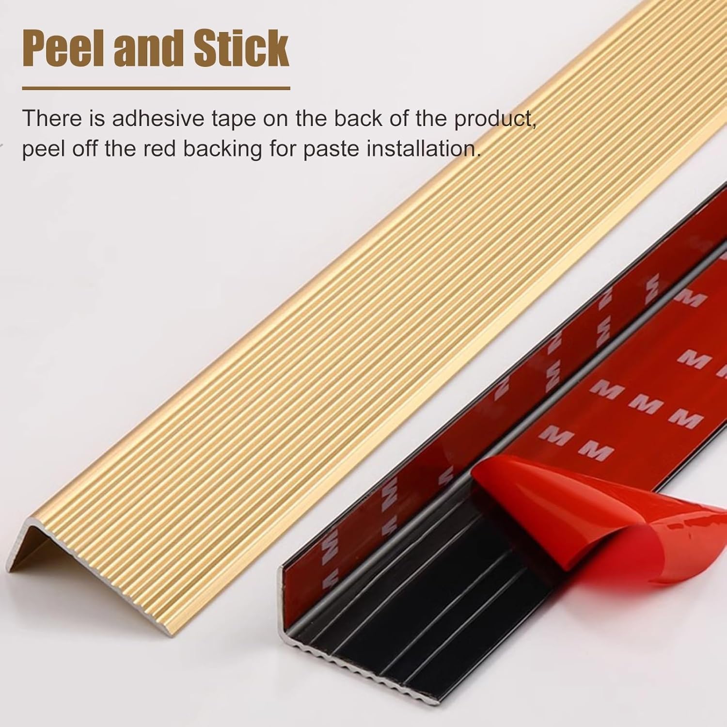 TIST Self-Adhesive Metal Floor Transition Strips, Outdoor Indoor Staircases Pads, L Molding Threshold Bar, Hole-Free Look, Easy Installation(Matte Gold,4cm(1 5/8") Wide)