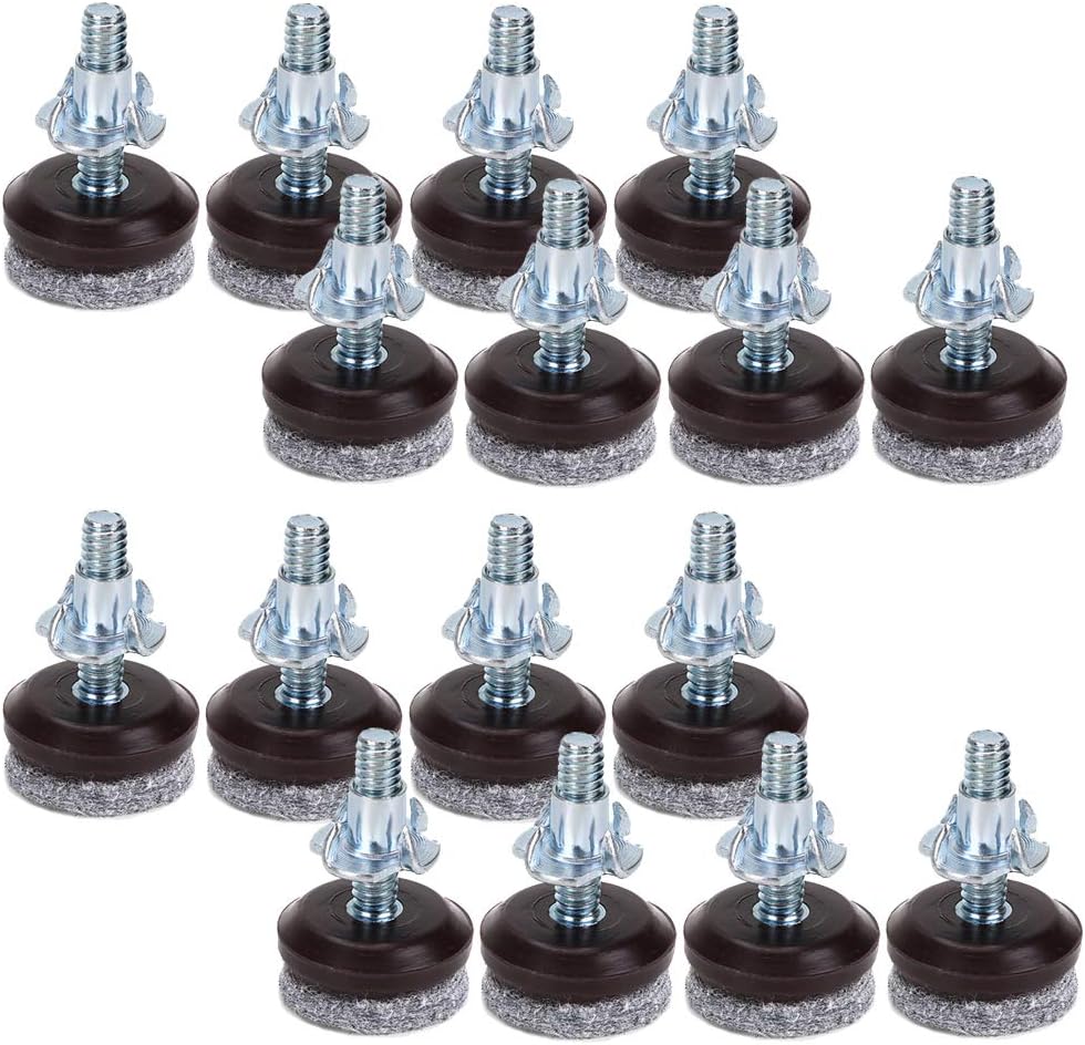 Sumnacon Adjustable Felt Pads Furniture Levelers for Table, Chair, Furniture Legs, 16 Pcs Heavy Duty High Density Felt Floor Protector with Metal T-Nuts - Adjustable Height 0.5" to 1"