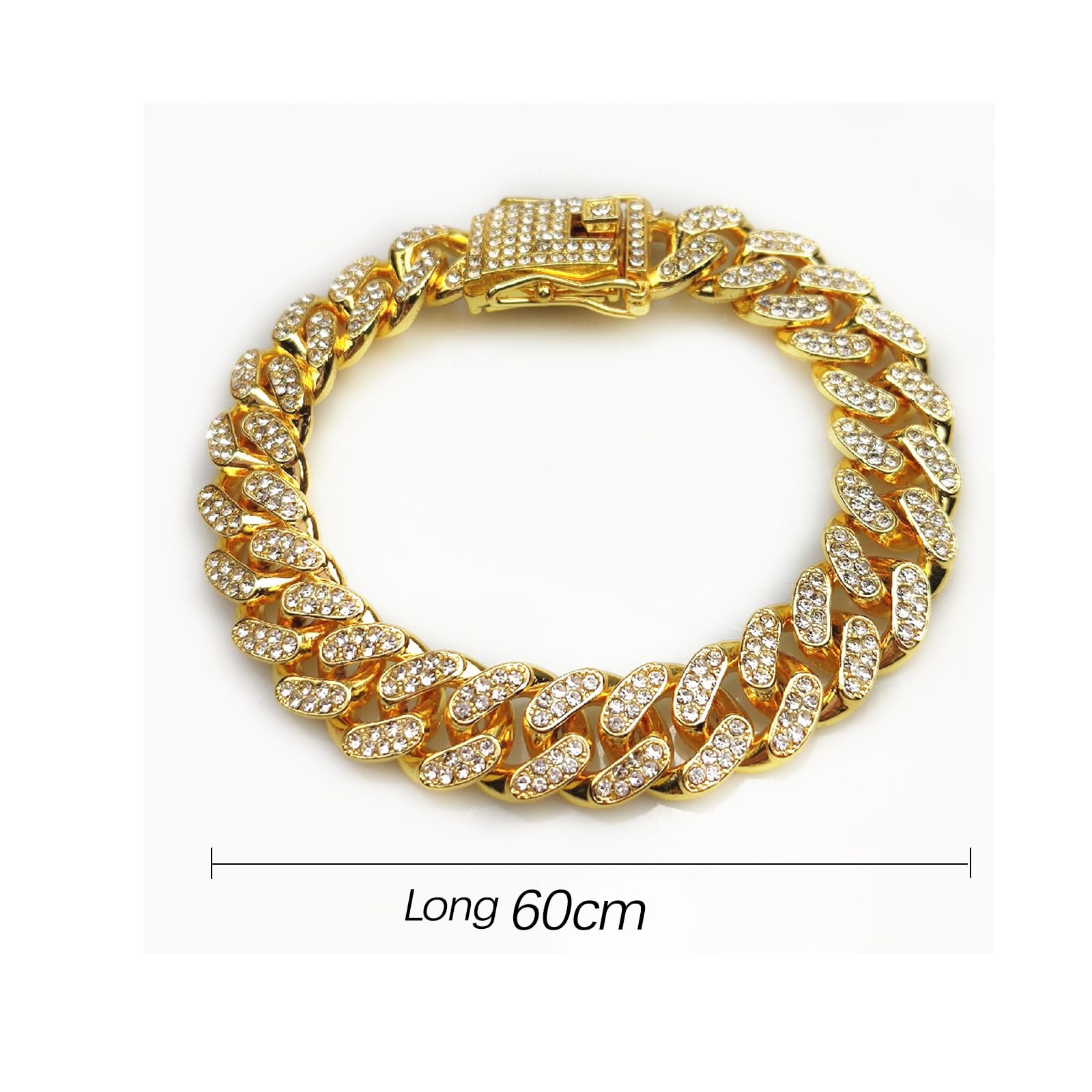 Vokowin Golden Dog Chain Diamond Cuban Collars Walking Gold Metal Chain Collar with Design Secure Buckle,Pet Jewelry Accessories Chain Collar Accessories for Medium Big Dogs(Gold,24inch) (K372-1) - Image 2