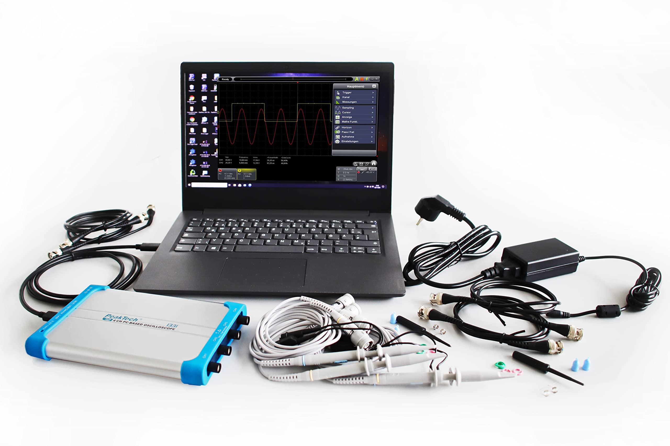 PeakTech P 1331 - PC-Oszilloskop, 4 Kanal, 100 MHz, 1GS/s, USB und LAN Schnittstelle, PC Software, P 1331