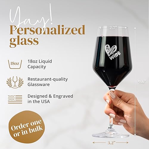 Miniatura 6 de Copa de vino de cristal personalizada de 18 onzas con tu diseño de logotipo personalizado o texto personalizado, grabado láser permanente, recuerdos
