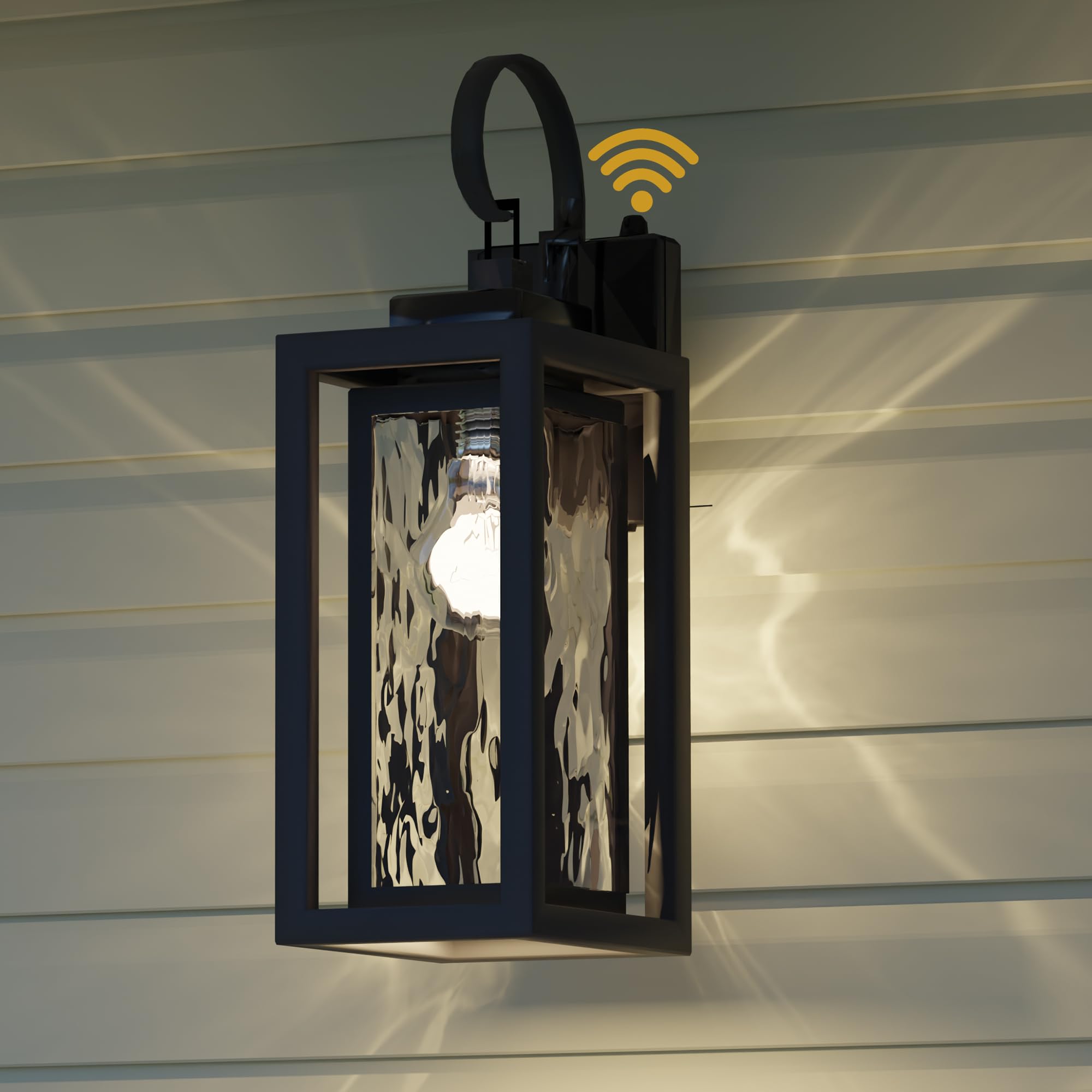 Außenlampe Wand mit Dämmerungsschalter,Außenwandleuchten mit Gewelltem Glas und Lichtsensor,E27 Schwarze wasserdicht Aussenlampe Wand für Eingangsbereich(Glühbirnen nicht enthalten)