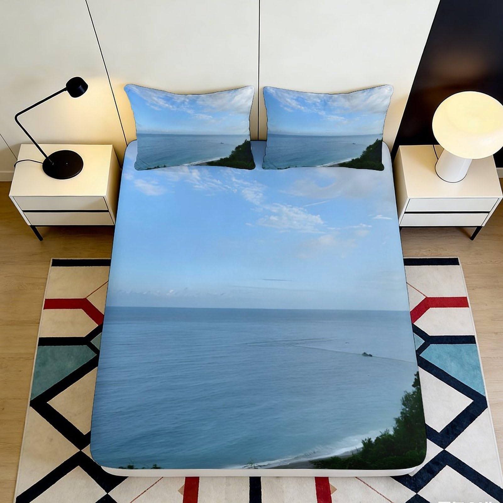 Jqzkxnhpbr Style-7 3D Printed Ocean View Fitted Sheet Microfiber Soft Mattress Cover Sea Coast Bed Sheet For Bedroom Guest Room Decor 90X200x25cm