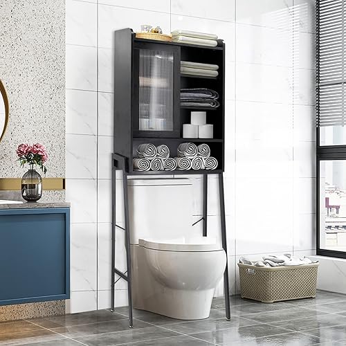 Miniatura 6 de Armario de almacenamiento sobre inodoro para baño, organizador de estante sobre inodoro, ahorro de espacio independiente con estantes ajustables,